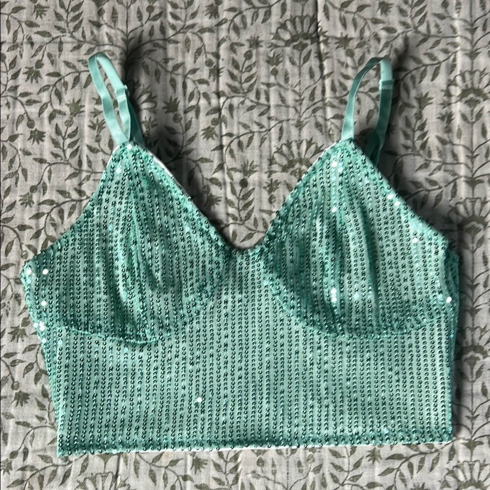 Sparkling Mint Green Sequin Crop Top